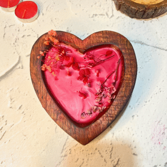 Red Heart Scented Wooden Candle