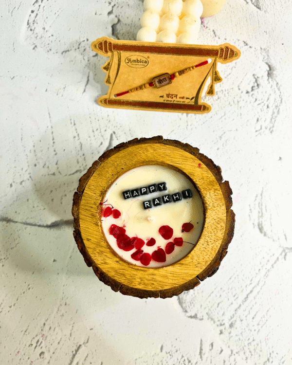 Happy Rakhi Scented Wooden Candle - Image 3