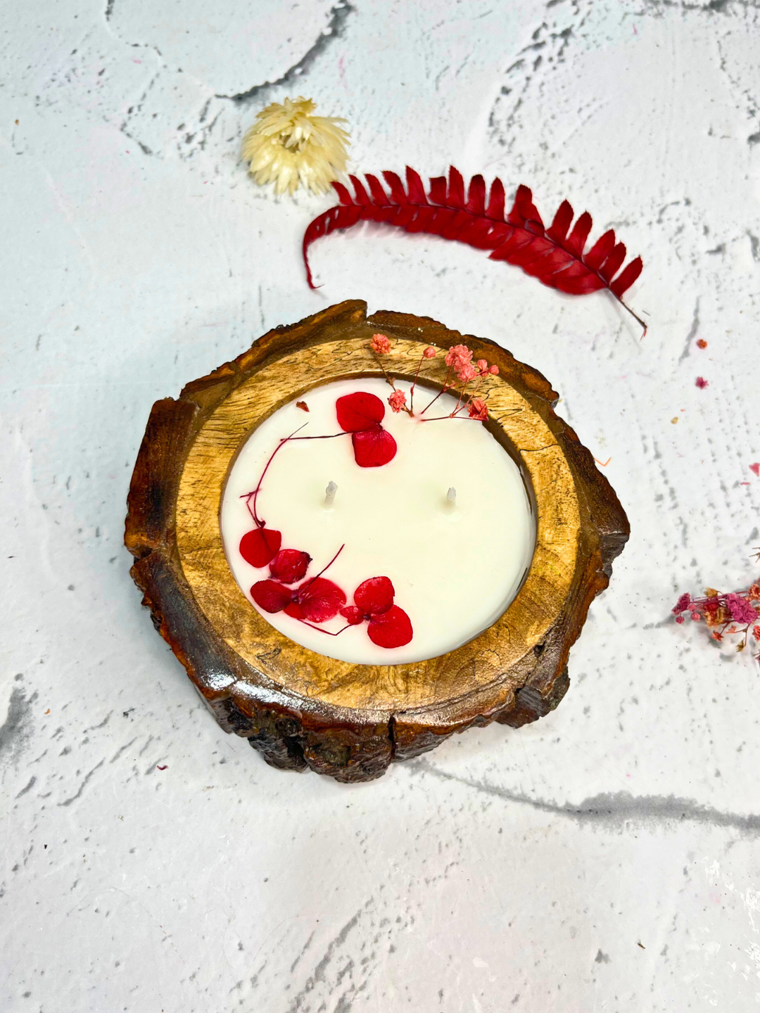 Rustic Bark Rose Soy Wax Candle | Christmas Gift & Holiday Decor - Image 2