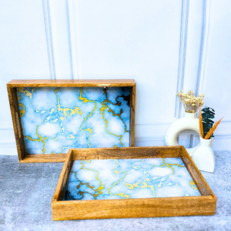 Luxe Radiance White and Golden Wooden Serving Tray