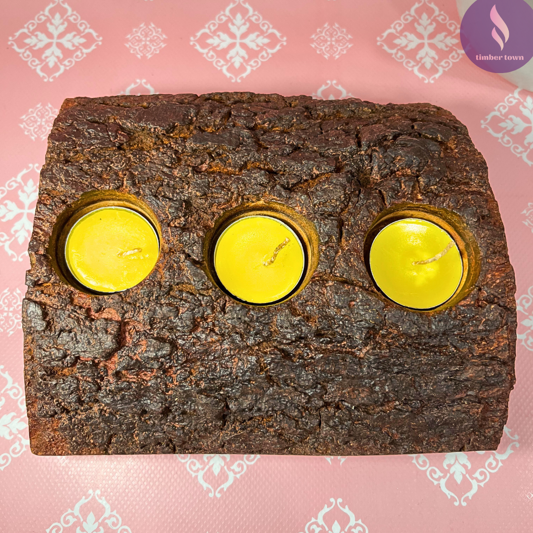 Half Log Rustic Wooden Tealight Holder - Image 3