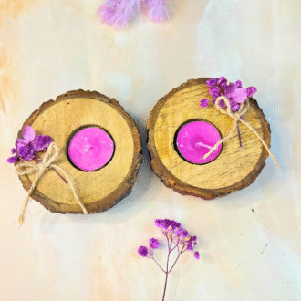 Purple Floral Rustic Tealight Holders (Set of 2)