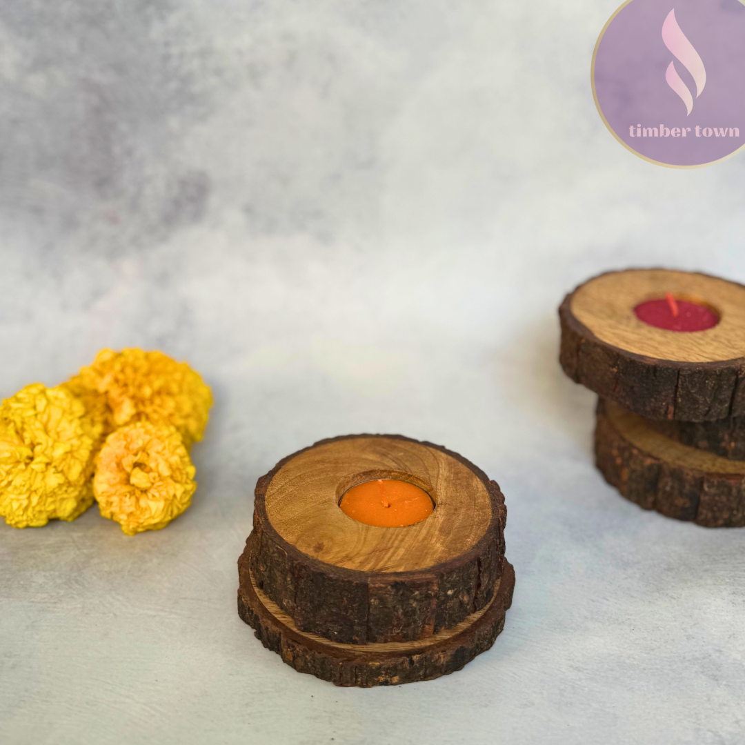 Rustic Wooden Tealight Holders (Set of 3) - Image 5