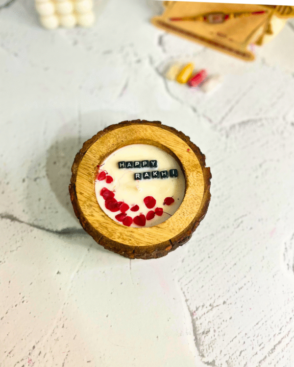 Happy Rakhi Scented Wooden Candle - Image 4