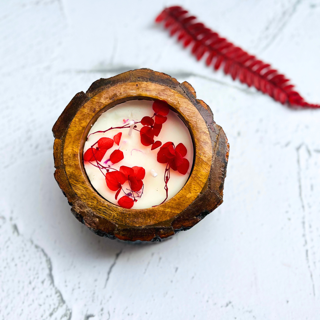 Rustic Bark Rose Soy Wax Candle | Christmas Gift & Holiday Decor - Image 3