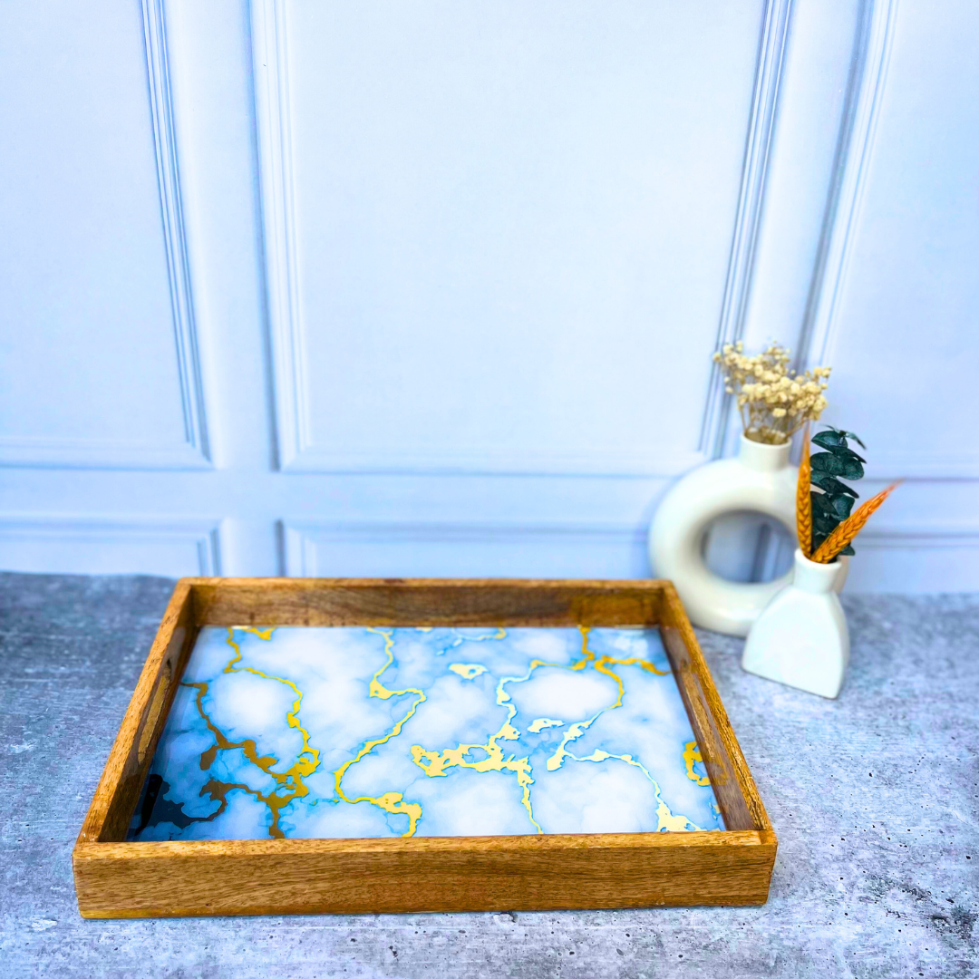 Luxe Radiance White and Golden Wooden Serving Tray - Image 4