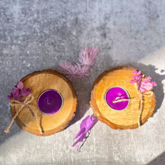 Purple Floral Rustic Tealight Holders (Set of 2)