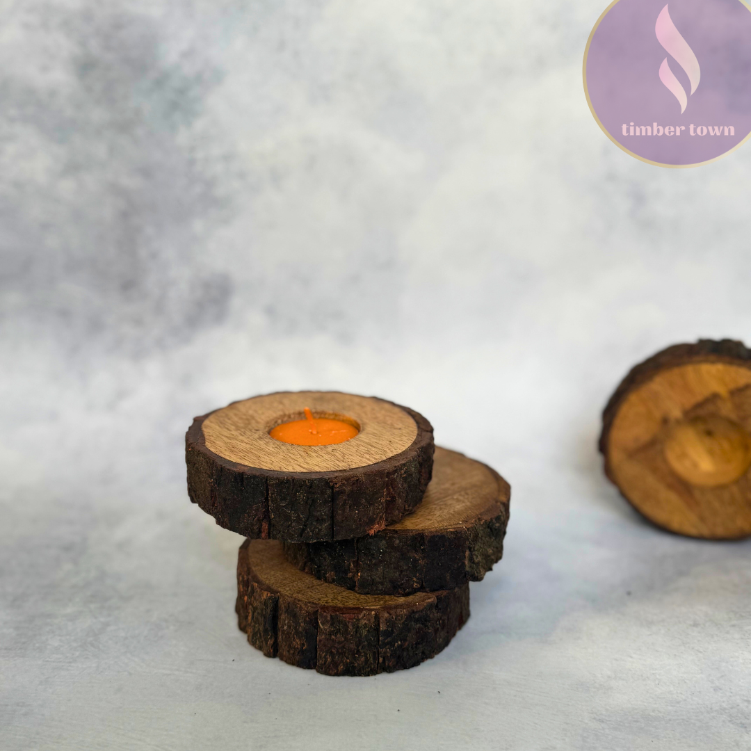Rustic Wooden Tealight Holders (Set of 3) - Image 6