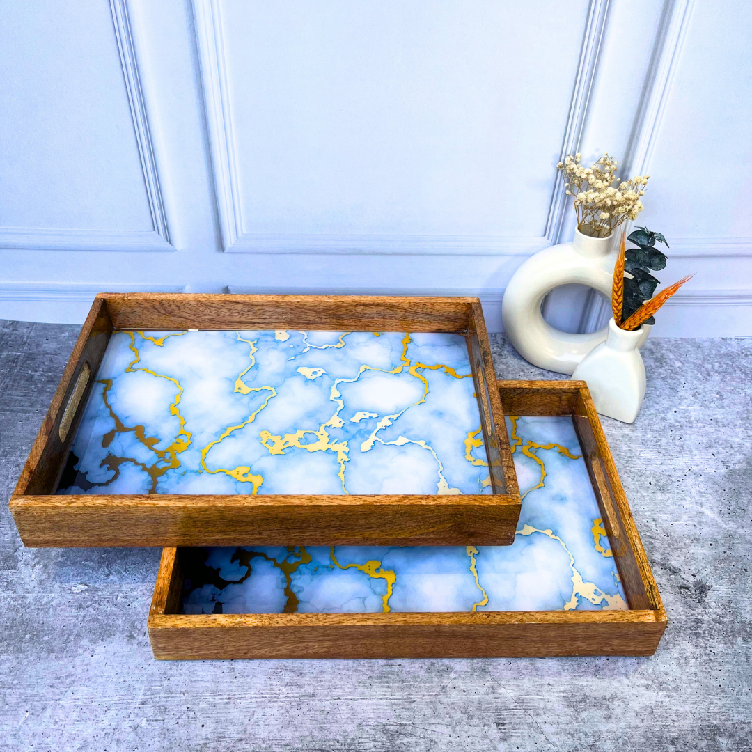 Luxe Radiance White and Golden Wooden Serving Tray - Image 3