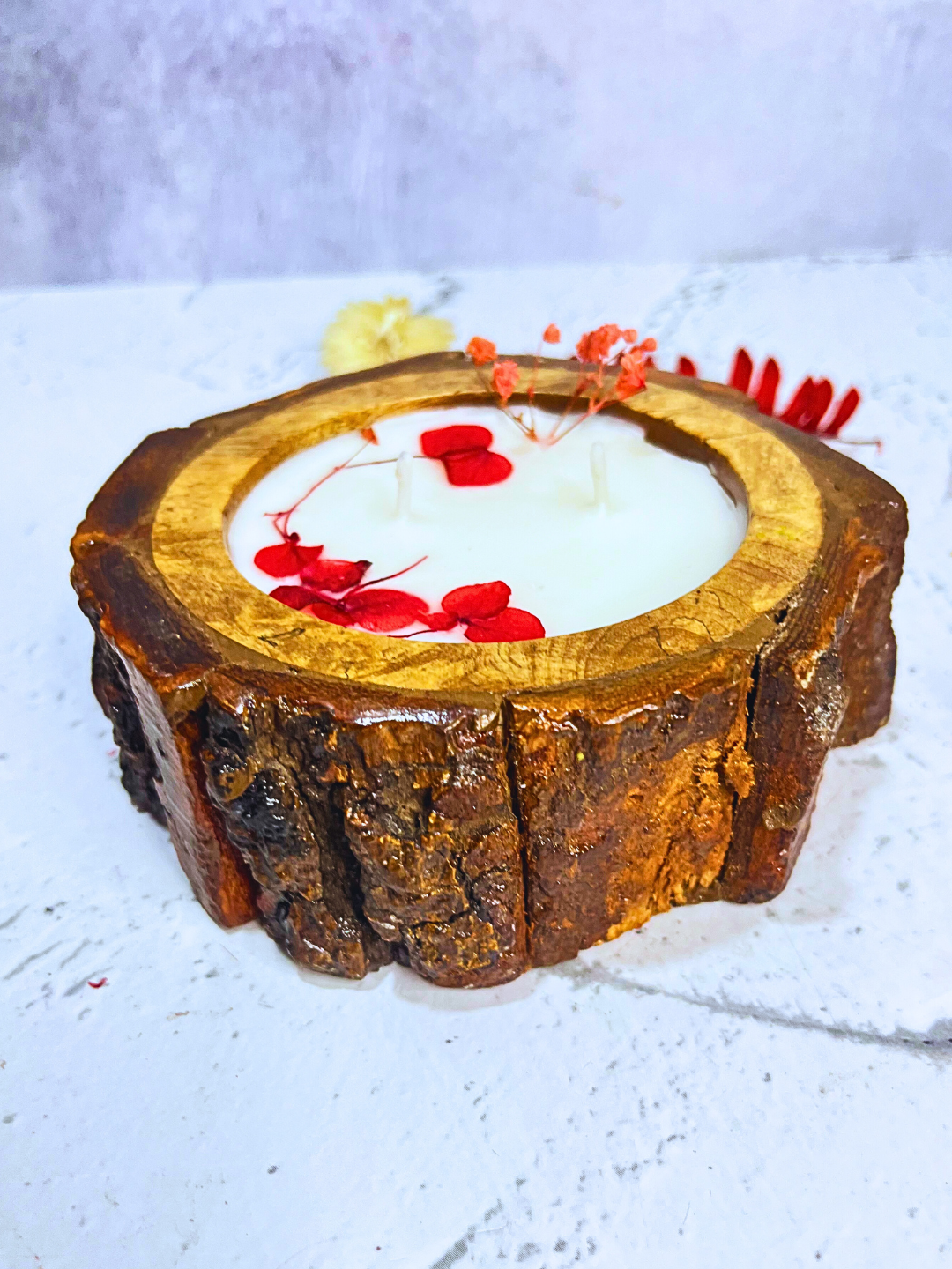 Rustic Bark Rose Soy Wax Candle | Christmas Gift & Holiday Decor - Image 4