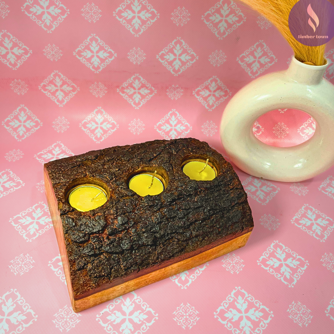 Half Log Rustic Wooden Tealight Holder - Image 2