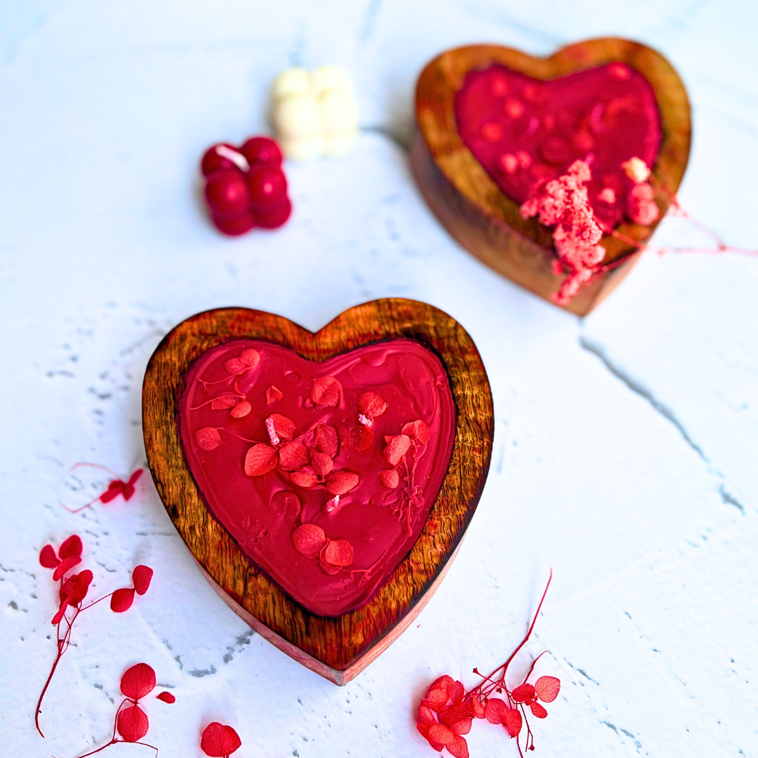 Red Heart Scented Wooden Candle - Image 3