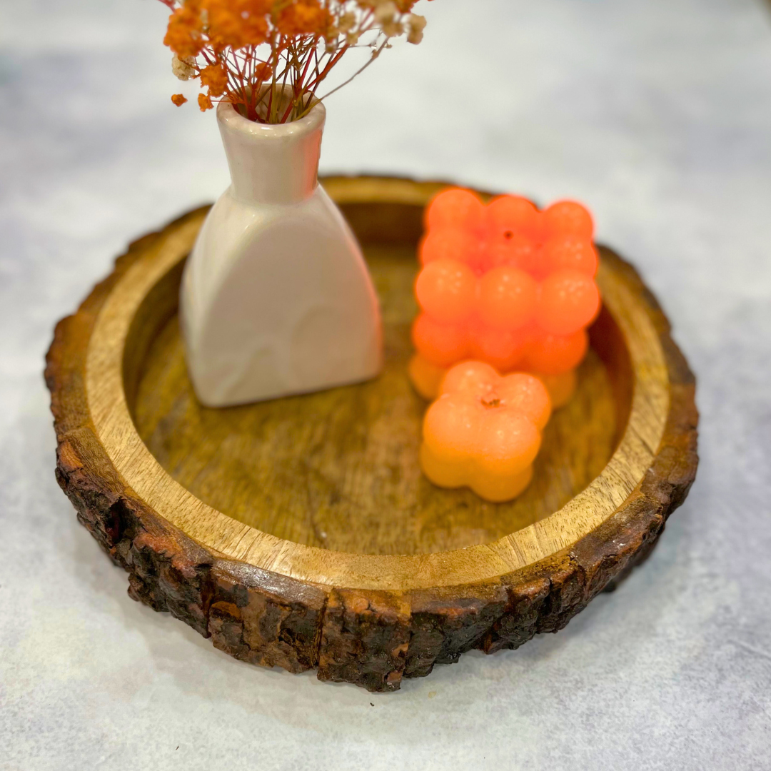 Round Bark Serving Tray with Raised Sides