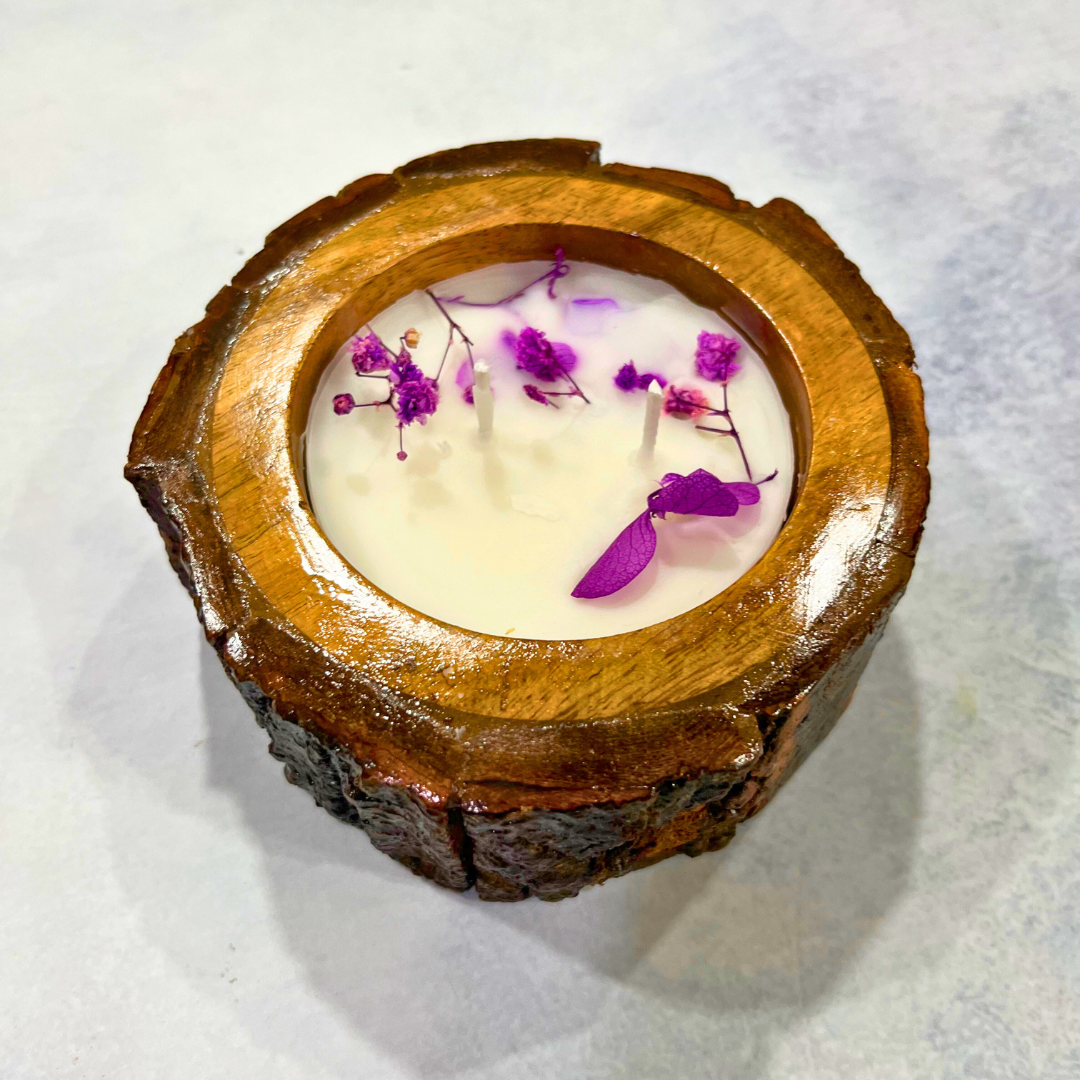 Rustic Bark Lavender Soy Wax Candle | Christmas Gift & Holiday Decor - Image 4