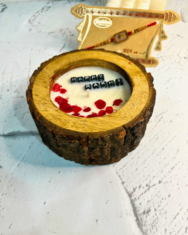 Happy Rakhi Scented Wooden Candle - Image 2