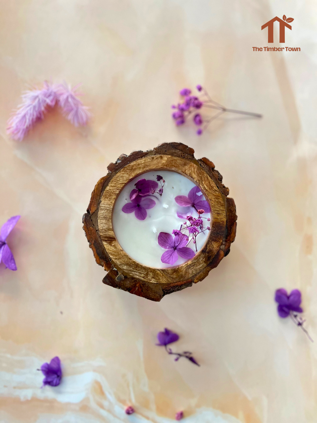 Rustic Bark Lavender Soy Wax Candle | Christmas Gift & Holiday Decor - Image 3