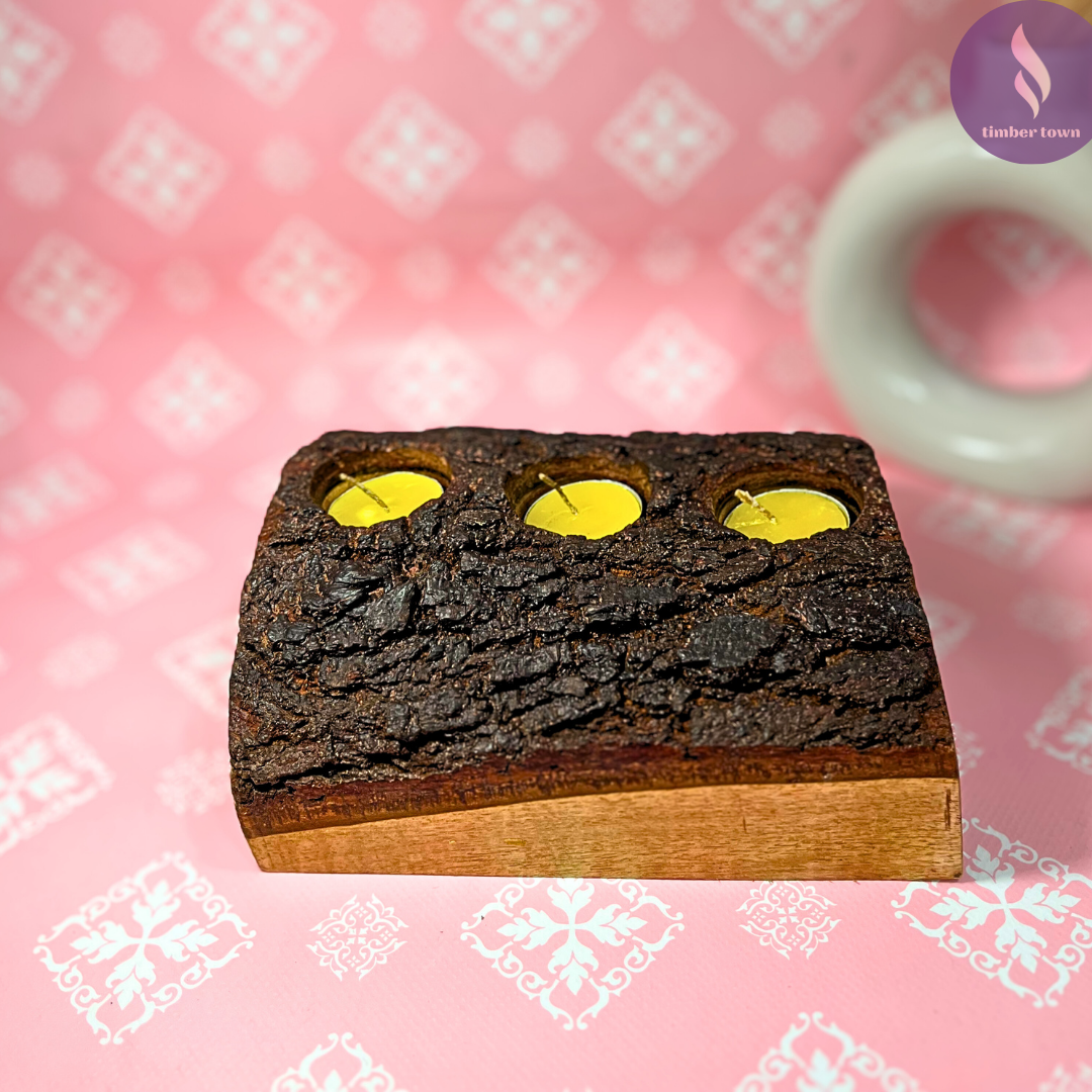 Half Log Rustic Wooden Tealight Holder - Image 4