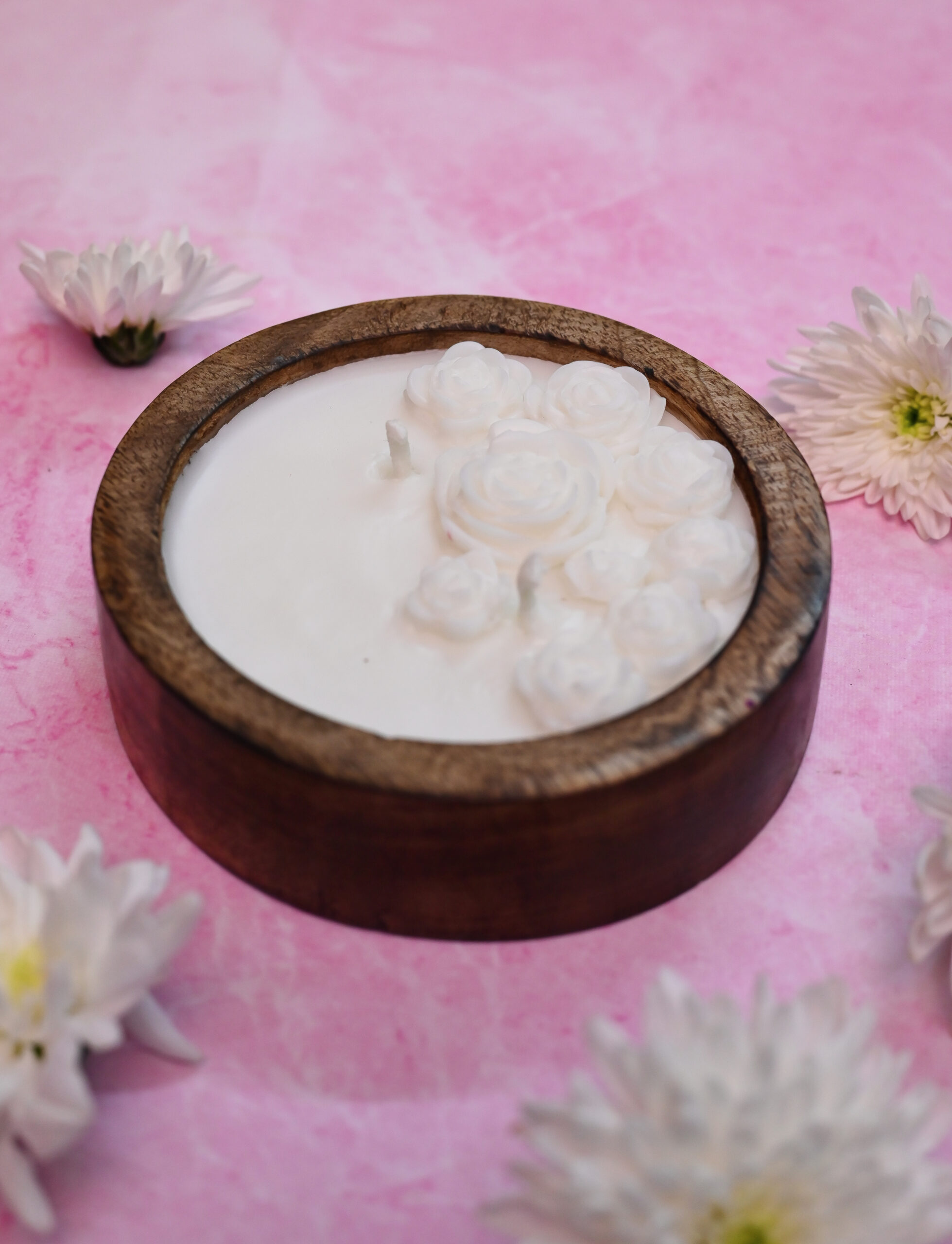 Artisan Rose Wooden Bowl Candle - Image 4