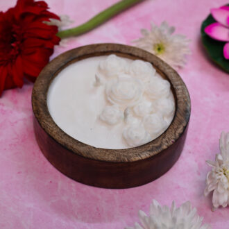 Artisan Rose Wooden Bowl Candle