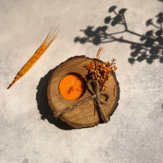 Orange Floral Rustic Tealight Holders (Set of 2)