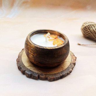 Artisan Floral Wooden Votive Candle (Pure Soy Wax)