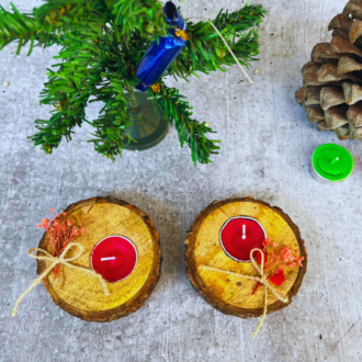 Red Floral Rustic Tealight Holders (Set of 2)