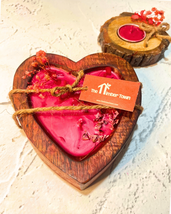 Red Heart Scented Wooden Candle - Image 9