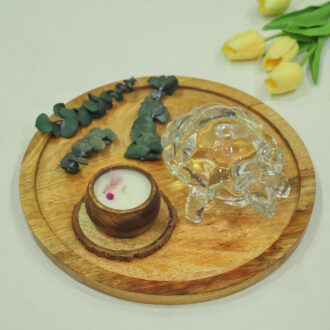 Round Wooden Serving Tray | Rustic Coffee Table & Decor Tray