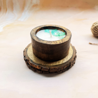 Artisan Floral Wooden Votive Candle (Pure Soy Wax)