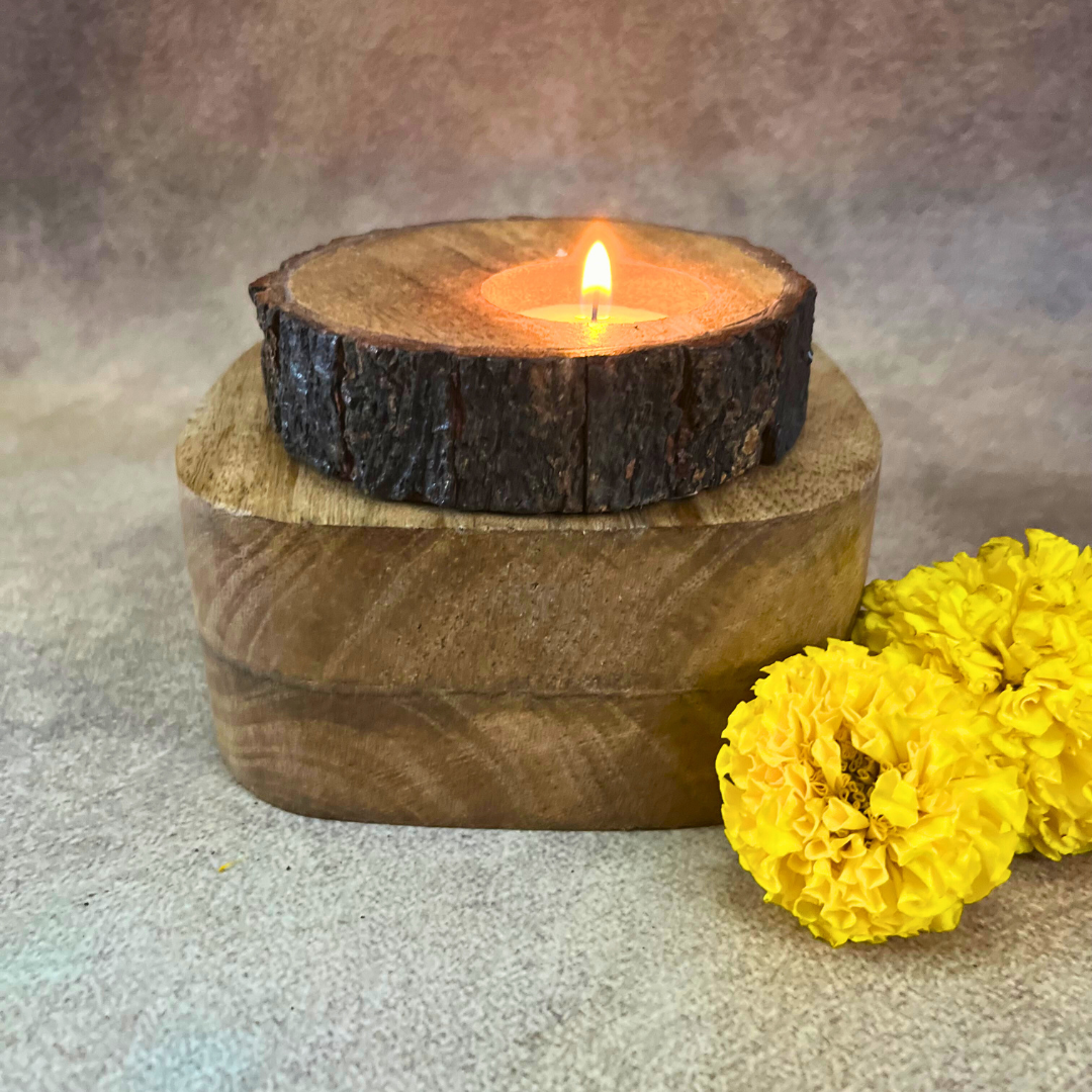 Rustic Wooden Tealight Holders (Set of 3) - Image 4