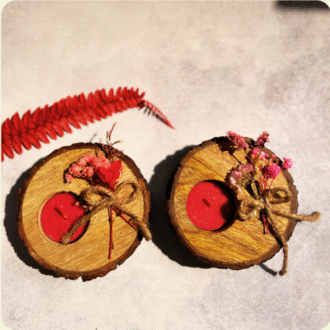 Red Floral Rustic Tealight Holders (Set of 2)