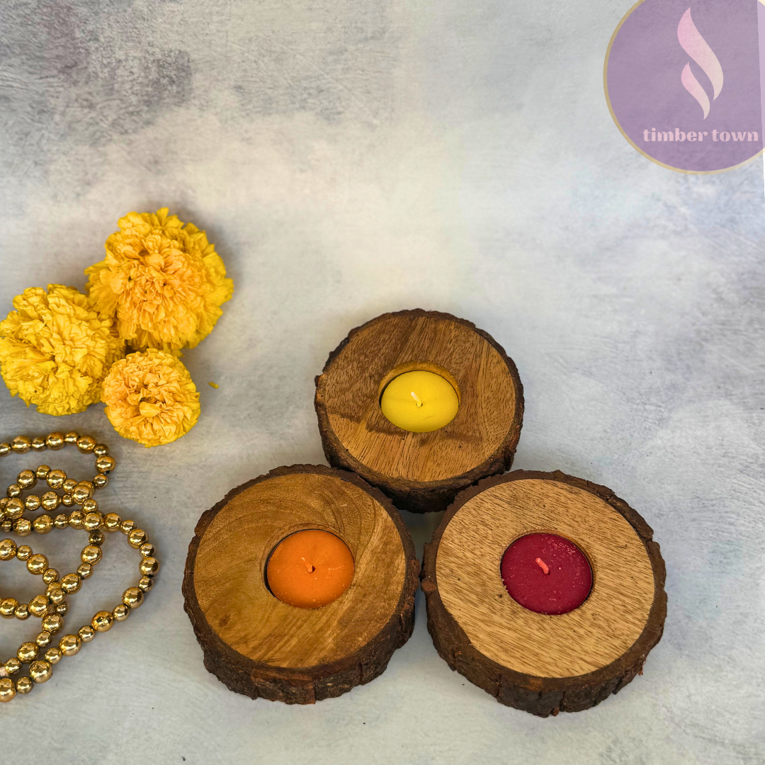 Rustic Wooden Tealight Holders (Set of 3) - Image 2