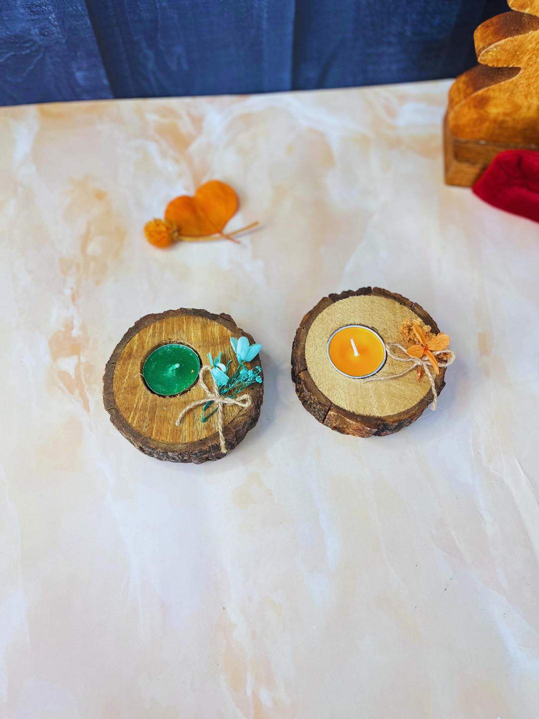 Green Floral Rustic Tealight Holders (Set of 2) - Image 4