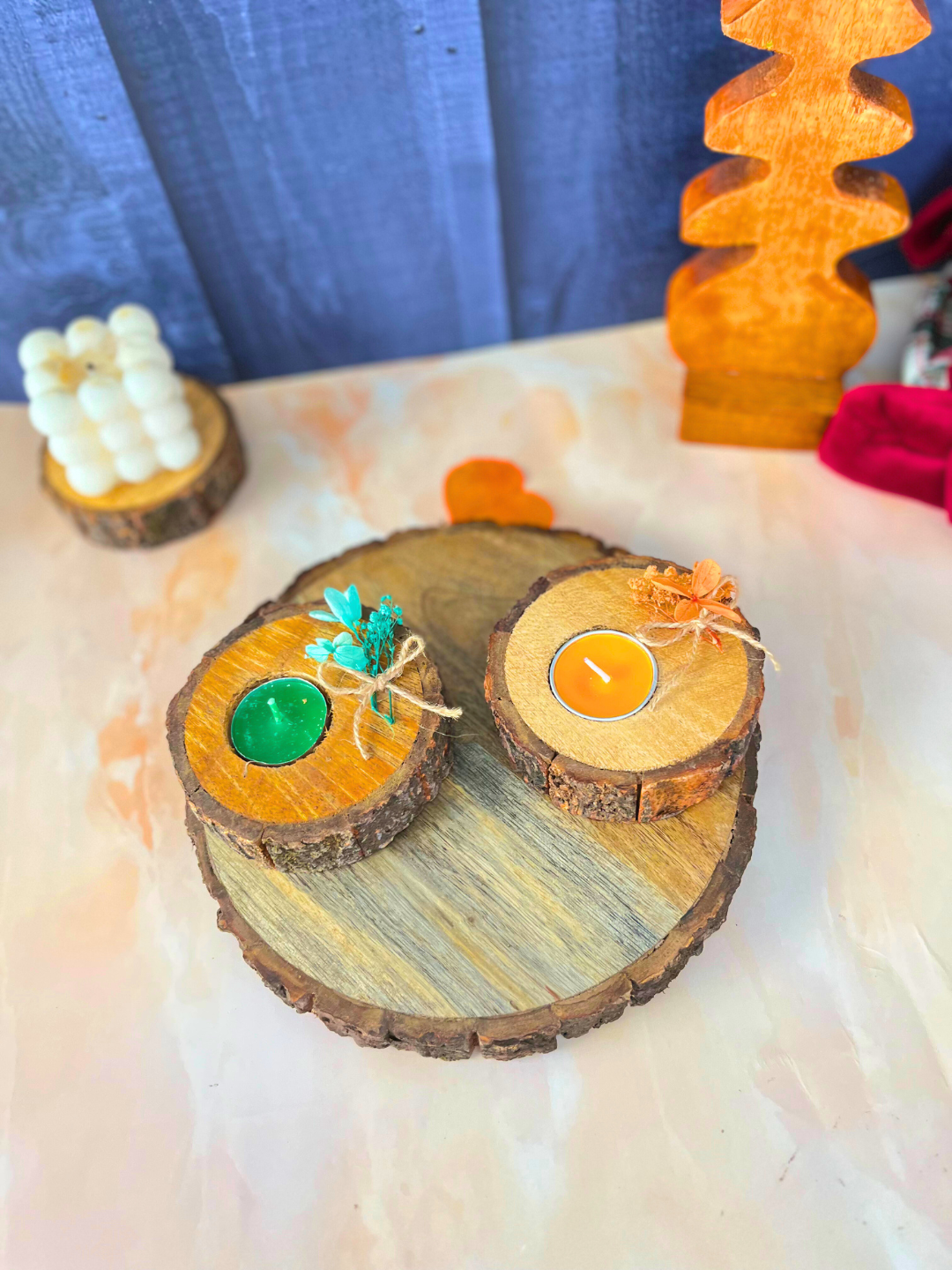 Green Floral Rustic Tealight Holders (Set of 2) - Image 5