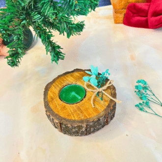 Green Floral Rustic Tealight Holders (Set of 2)