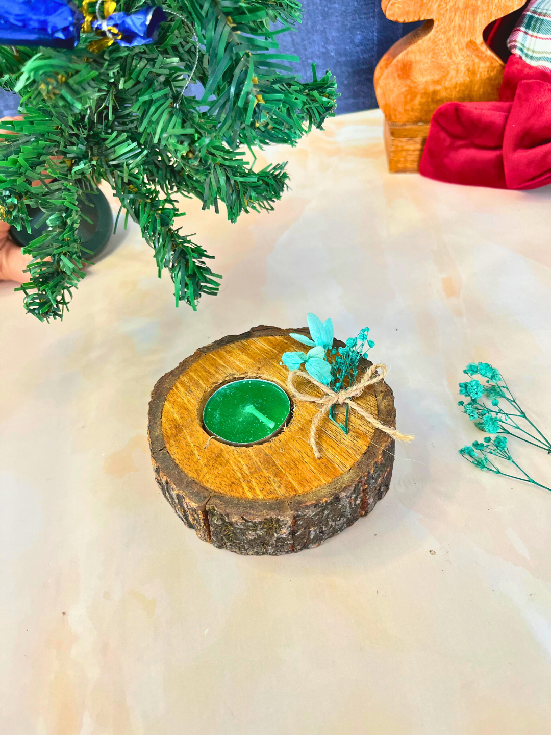 Green Floral Rustic Tealight Holders (Set of 2)