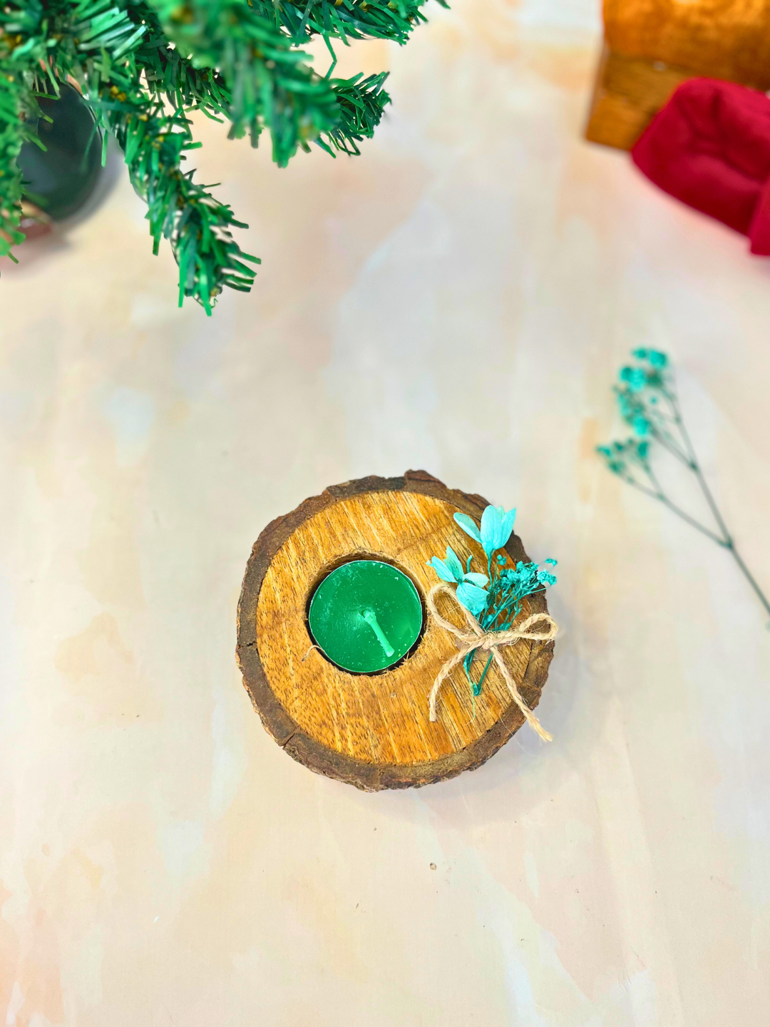 Green Floral Rustic Tealight Holders (Set of 2) - Image 3