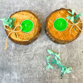 Green Floral Rustic Tealight Holders (Set of 2)