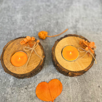 Orange Floral Rustic Tealight Holders (Set of 2)