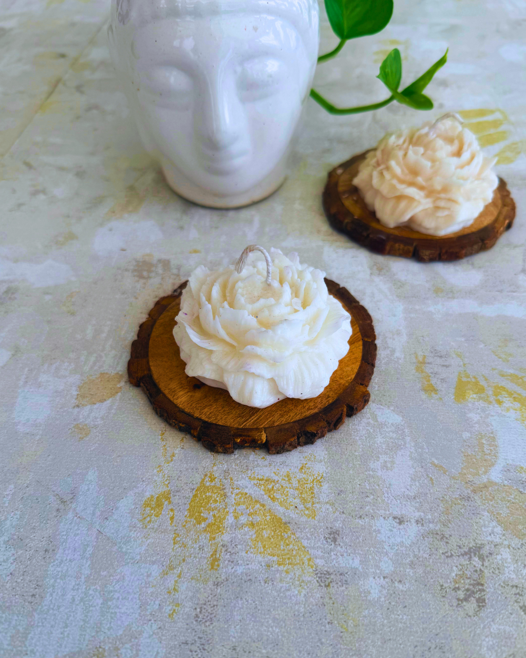 Peony Flower Candle & Live-Edge Wood Coaster | Minimalist Home Decor Gift under ₹199 - Image 6